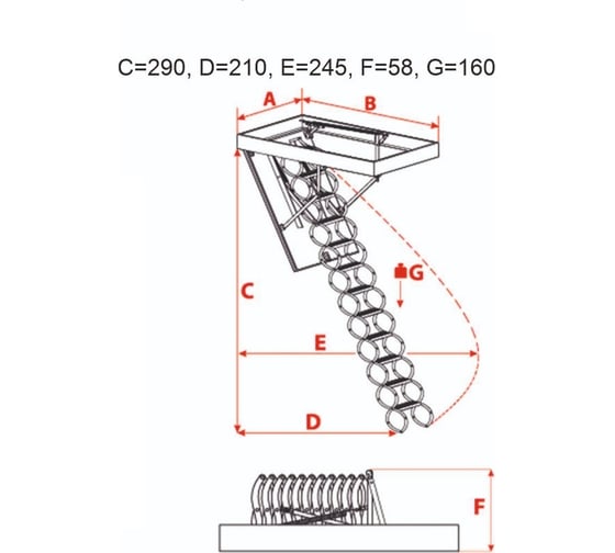 Чердачная лестница OMAN NOZYCOWE METAL TERMO 50х80 см, 290 см УТ000032080