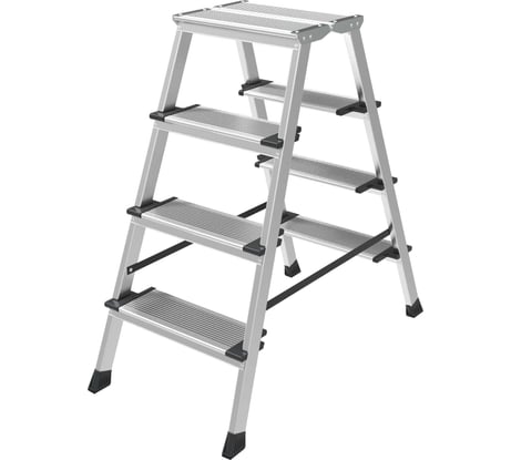 Стремянка алюминиевая двухсторонняя Новая Высота NV 2127, 2x4 ступ. 130 мм, пл. 350x260 мм 2127204