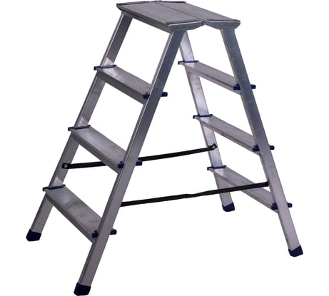 Стремянка STAIRS алюминиевая двухсторонняя с мини-платформой 4 ступени AMP204