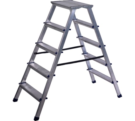 Стремянка STAIRS алюминиевая двухсторонняя с мини-платформой 5 ступеней AMP205