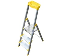 Стремянка алюминиевая Алюмет с анодированным покрытием профессиональная, широкими ступенями 3 ступени и органайзером. Серия AS703AK015
