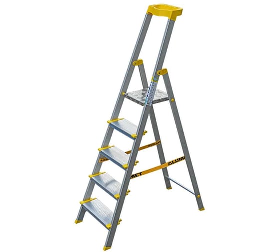 Стремянка алюминиевая Алюмет с анодированным покрытием профессиональная, широкими ступенями 5 ступеней и органайзером. Серия AS705AK015 1