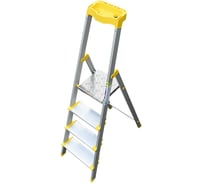 Стремянка алюминиевая Алюмет с анодированным покрытием профессиональная, широкими ступенями 4 ступени и органайзером. Серия AS704AK015