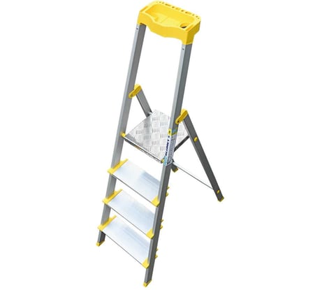 Стремянка алюминиевая Алюмет с анодированным покрытием профессиональная, широкими ступенями 4 ступени и органайзером. Серия AS704AK015