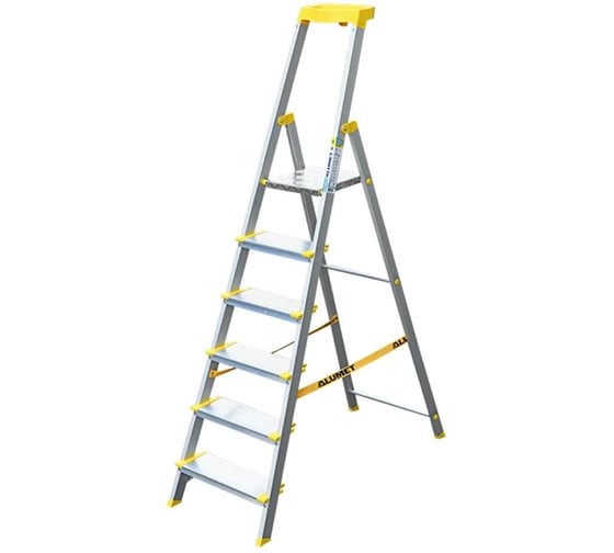 Стремянка алюминиевая Алюмет с анодированным покрытием профессиональная, широкими ступенями 6 ступени и органайзером. Серия AS706AK015 1