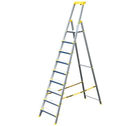 Стремянка алюминиевая Алюмет с анодированным покрытием профессиональная, широкими ступенями 9 ступеней и органайзером. Серия AS709AK015