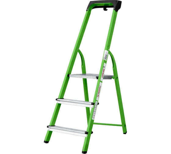 Стремянка Новая Высота стальная/алюминиевая NV 1135, 1х3 ступ. 80 мм, органайзер, зел., черн. Башмак 1135103-021