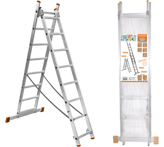Алюминиевая двухсекционная лестница TDM ELECTRIC Народная ЛА2x7 высота 2880 мм SQ1028-0201