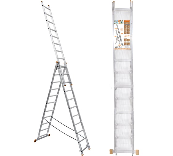 Алюминиевая трехсекционная лестница TDM ELECTRIC Народная ЛА3x12 высота 7870 мм SQ1028-0204