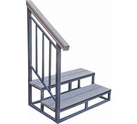 Лестница УЛИЧНЫЕ ЛЕСТНИЦЫ Медиум 2 ступени, из ДПК, с перилой слева и поручнем ДПК MP-MDM-2-PR-L