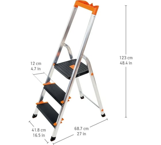 Стремянка из алюминия с тремя ступенями Tatkraft MASTER 41.8x123x68.7 см 10109