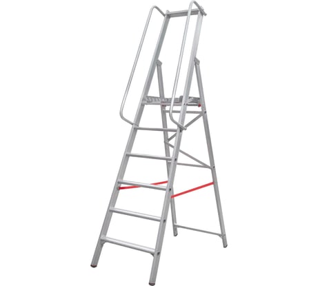 Индустриальная алюминиевая стремянка с развальцованными ступенями Новая Высота площадка 400х400 мм, поручни NV5170 1x9 ступеней 5170109