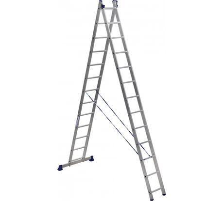 Лестница алюминиевая Алюмет 2х13 ступеней двухсекционная универсальная H2 5213