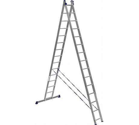 Лестница алюминиевая Алюмет 2х15 ступеней двухсекционная универсальная усиленная HS2 6215