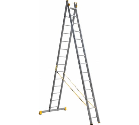 Лестница алюминиевая Алюмет 2х14 ступеней универсальная двухсекционная профессиональная Р2 9214 P2 9214