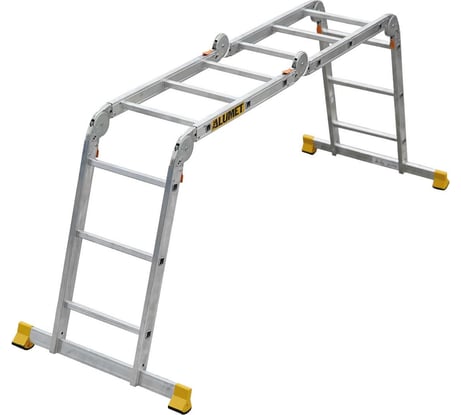 Лестница Алюмет шарнирная алюминиевая четырехсекционная профессиональная 4х3 ступеней. Серия Т4 Т433