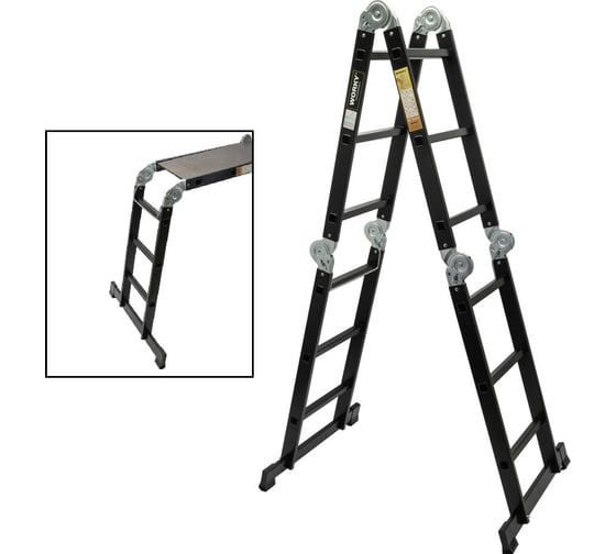 Лестница-стремянка 4x4 трансформер WORKY profi black с помостом, высота 4.8 м ARD257749