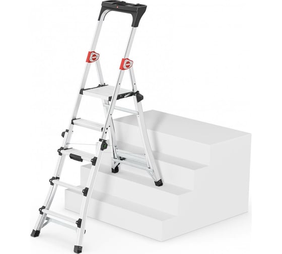 Телескопическая алюминиевая стремянка Hailo TL100 TopLine 5 ступеней, с лотком 8450-100