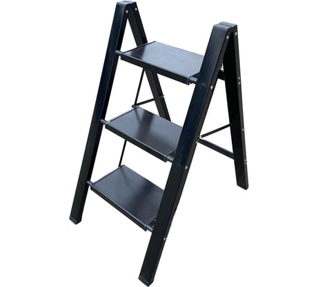 Алюминиевая стремянка SevenBerg milano 3 широкие ступени чёрная Milano-3 black