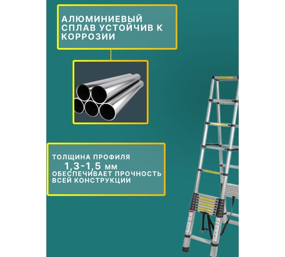 Телескопическая алюминиевая двухсекционная лестница-стремянка Forsage 3.8+3.8м, 13+13 ступеней F-UP380-2