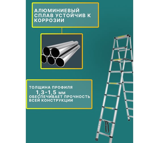 Телескопическая алюминиевая двухсекционная лестница-стремянка Forsage 2.6+2.6 м, 9+9 ступеней F-UP260-2