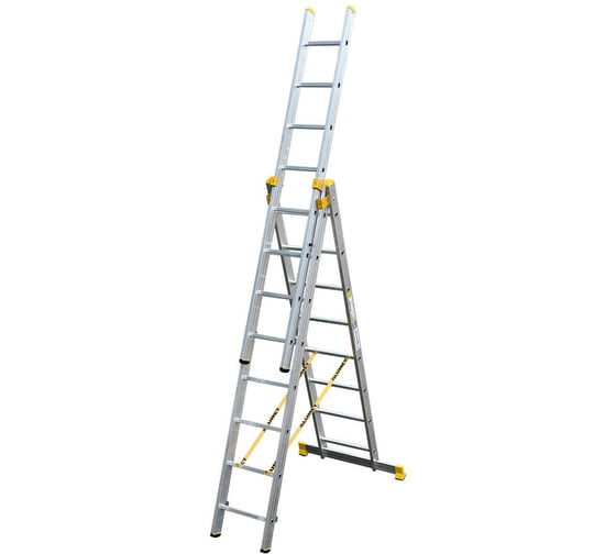 Лестница алюминиевая Алюмет 3х8 ступеней трехсекционная универсальная профессиональная P3 9308 1