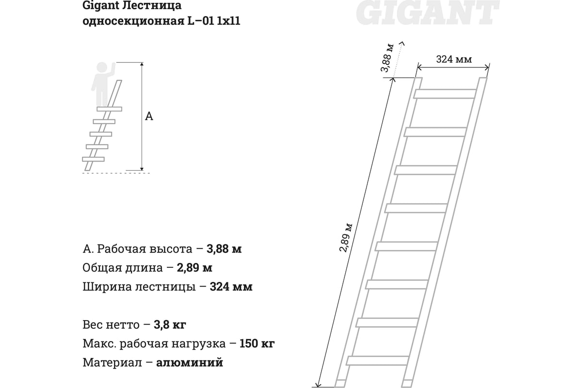 Односекционная лестница Gigant L-01 1х11 (Россия)