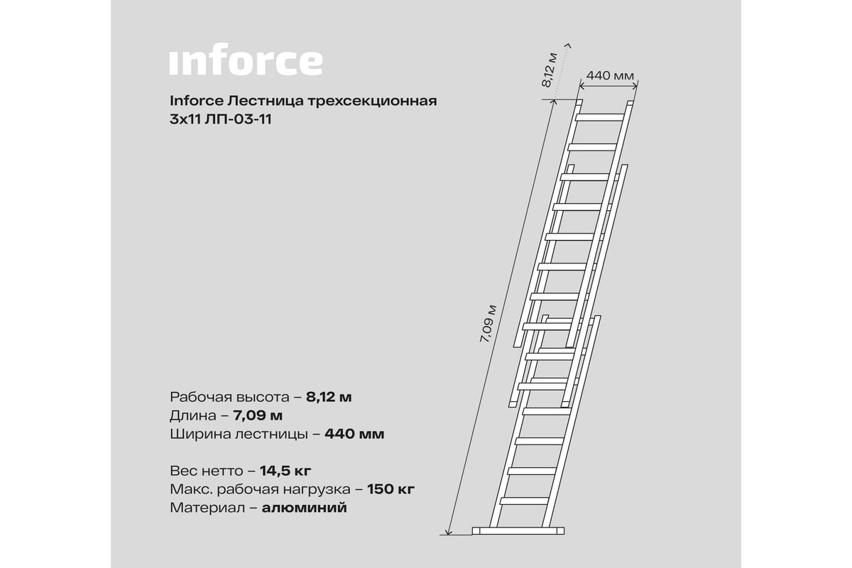 Трехсекционная лестница Inforce 3x11 ЛП-03-11 - выгодная цена, отзывы,  характеристики, фото - купить в Москве и РФ