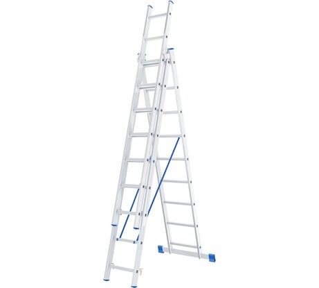 Алюминиевая трехсекционная лестница СИБРТЕХ 3х9 ступеней 97819