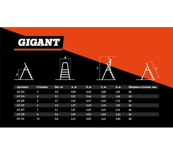 Алюминиевая стремянка Gigant 7 ступеней AS 107