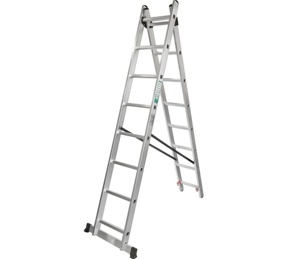 Комбинированная двухсекционная лестница Forcekraft 2x8ступенек, max нагрузка 150кг, вес 7,2кг fk-bl-e208 52851