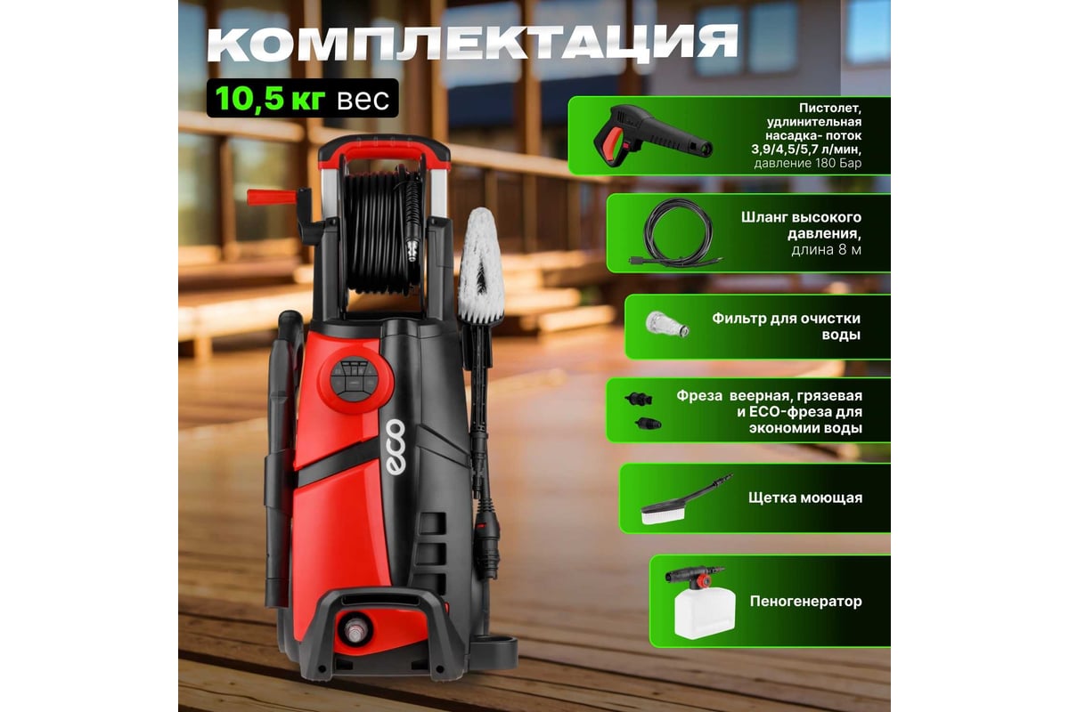 Мойка высокого давления ECO HPW1860RSD01 - выгодная цена, отзывы,  характеристики, фото - купить в Москве и РФ