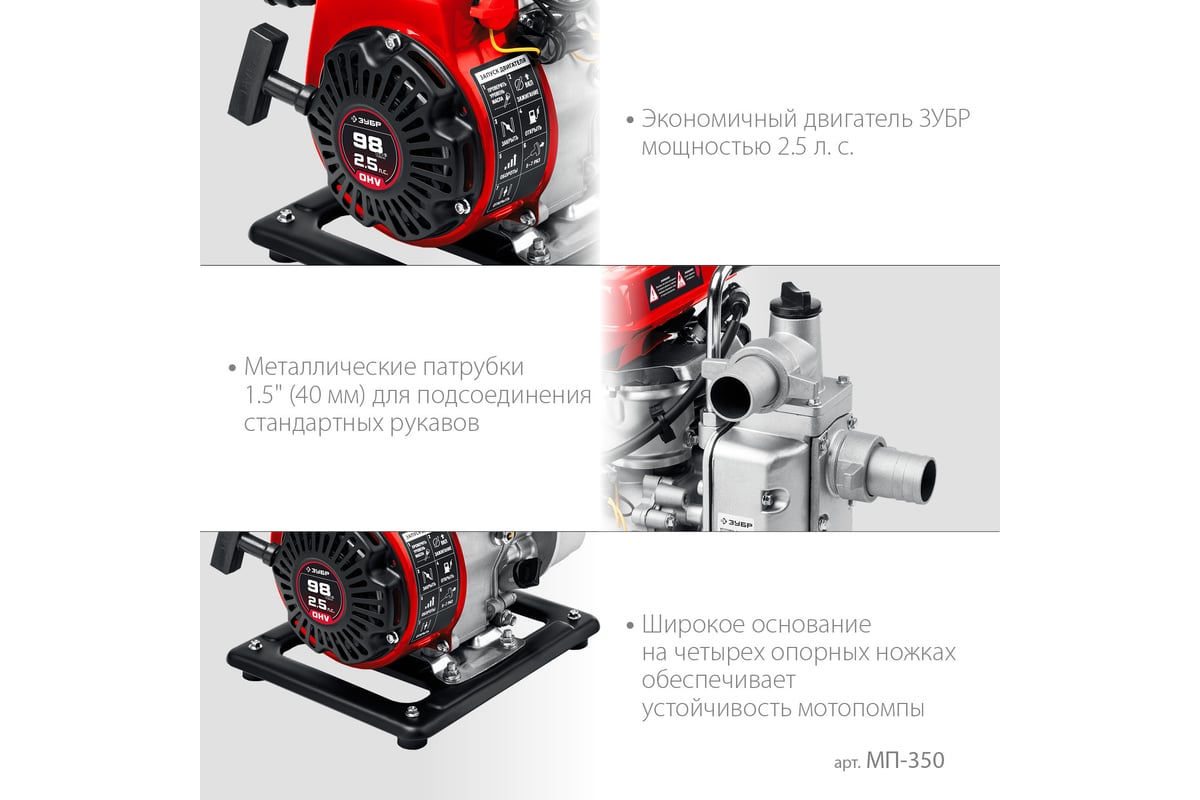 Бензиновая мотопомпа ЗУБР 350 л/мин МП-350 - выгодная цена, отзывы ...