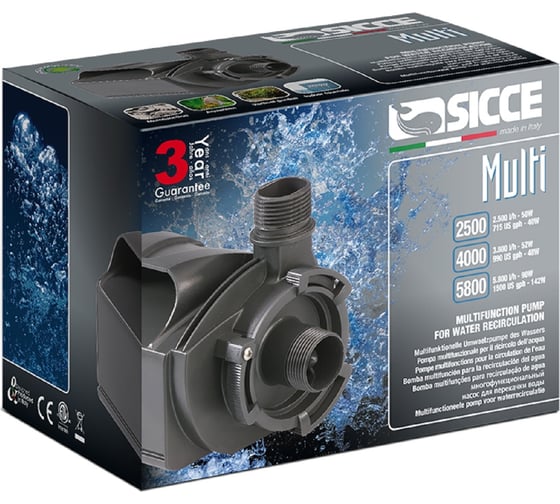 Фонтанный насос SICCE MULTI б/н, 5800 л/ч, h=3.8 м, длина шнура 10м RNRO02F