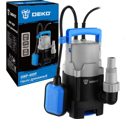 Насос дренажный DEKO DWP-400P (грязевая, поплавок, 220В, 400Вт, пластик) 076-0542
