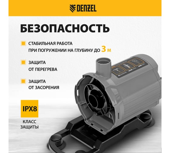 Насос фонтанный Denzel fnp31-24, 31 вт, подъем 2,4 м, 1500 л/ч, колокольчик/2 каскада/гейзер 99031