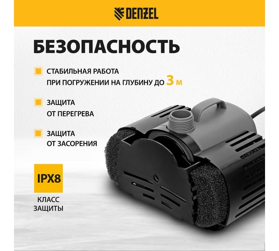 Насос фонтанный Denzel fnp90-39, 92 вт, подъем 3,9 м, 3200 л/ч, колокольчик/каскад/гейзер 99033