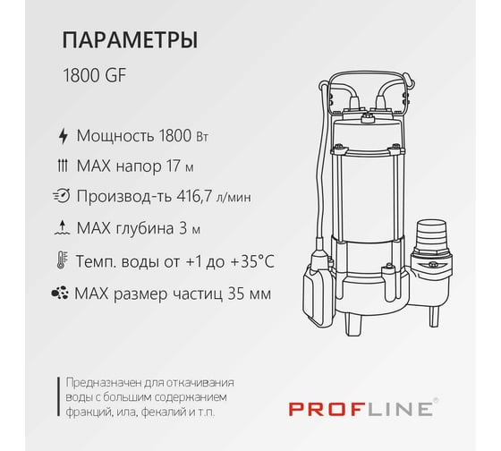Насос фекальный PROFLINE 1800GF режущий механизм "гриндер" УТ-00048739