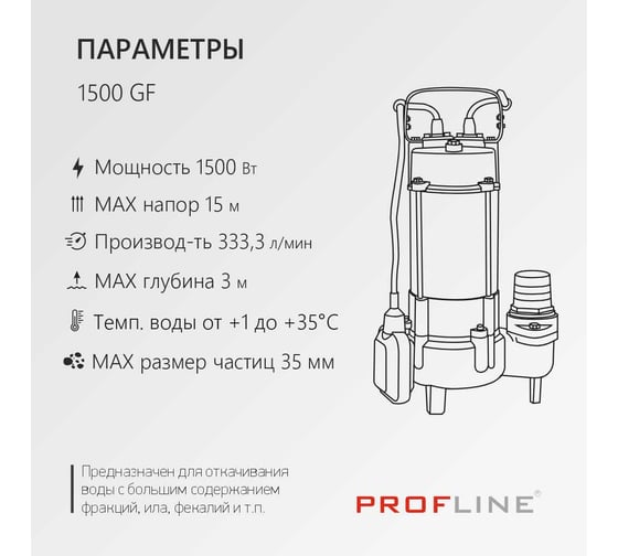 Насос фекальный PROFLINE 1500GF режущий механизм "гриндер" УТ-00048738