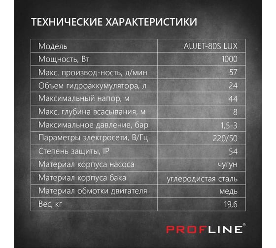 Насосная станция PROFLINE AUJET- 80S, насос чугун, бак 24л., 1000 Вт (Lux) УТ-00023677