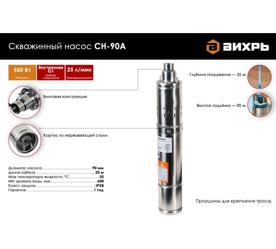 Скважинный насос Вихрь СН-90А 68/3/11