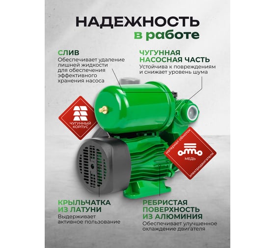 Насос самовсасывающий Rockforce (230В, 50Гц, 250Вт, 30л/мин) (обмотка CU) RF-PS170 COPPER(61206)