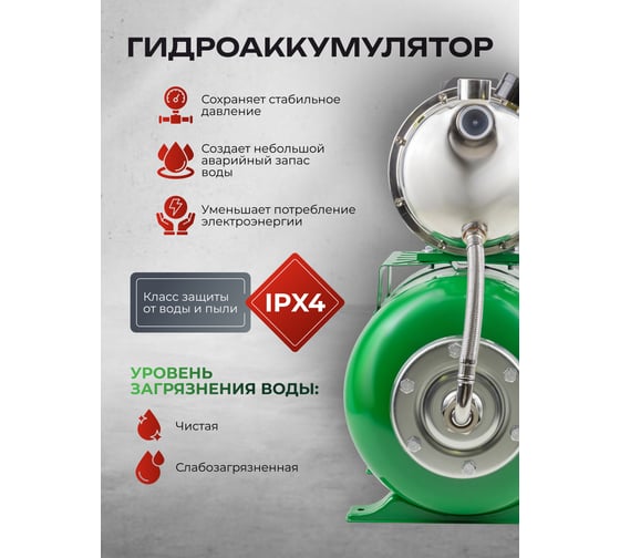 Насос самовсасывающий Rockforce 230В, 50Гц, 600Вт, 45л/мин обмотка CU RF-AUTO-JS80 COPPER61189