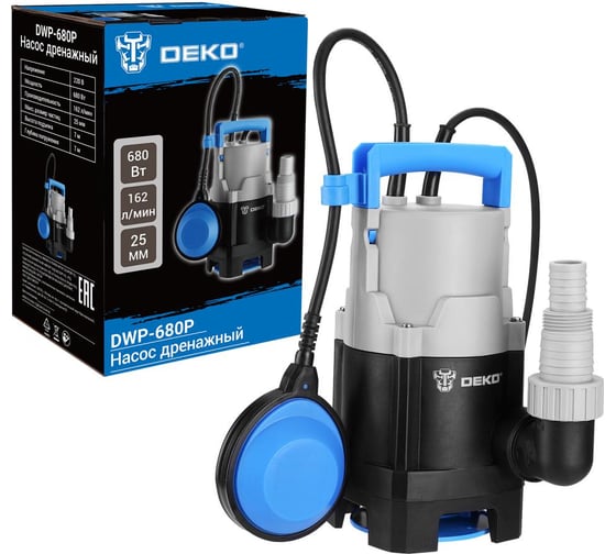 Насос дренажный DEKO DWP-680P грязевая, поплавок, 220В, 680 Вт, пластик 084-2046
