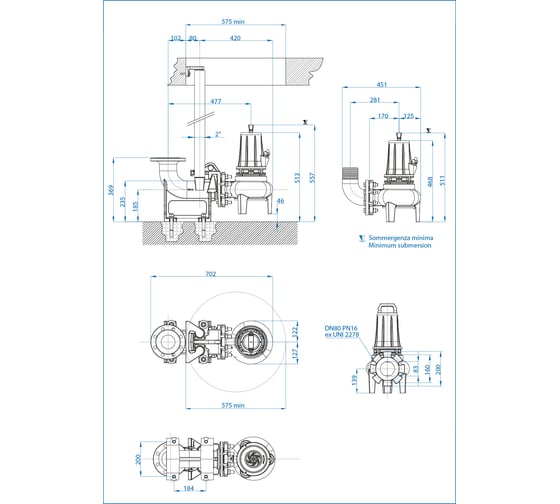 Погружной фекальный насос Dreno Pompe DNA 80-2/220 T 2000955