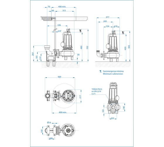 Погружной фекальный насос Dreno Pompe DNA 50-2/150 T 2001422