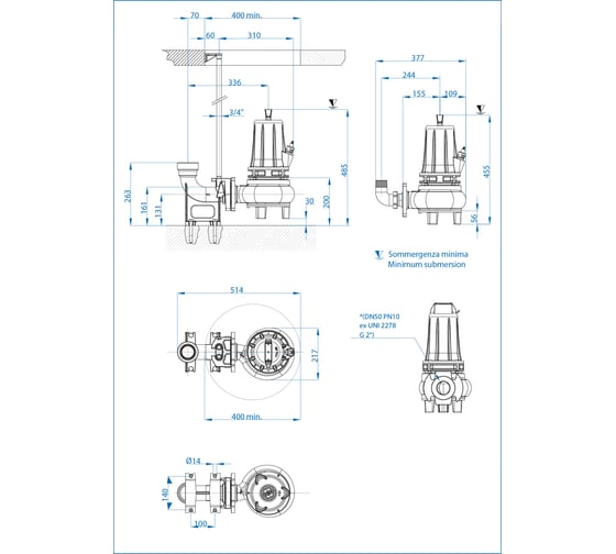 Погружной фекальный насос Dreno Pompe DNA 50-2/220-1 T 2001428