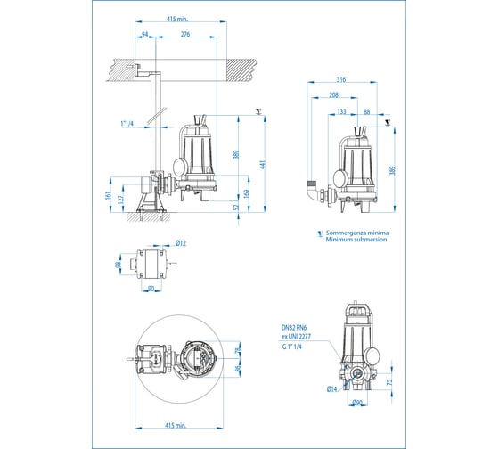 Погружной насос с режущим механизмом Dreno Pompe GRIX 32-2/090 T 2001584
