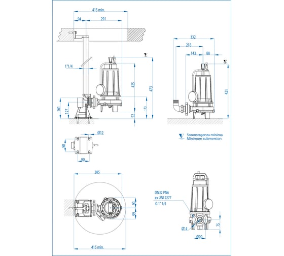 Погружной насос с режущим механизмом Dreno Pompe GRIX 32-2/140 M/G 2001598