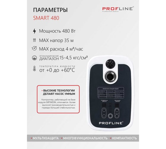 Насосная станция PROFLINE SMART 480 - насос c интеллектуальным управлением, бак 2л., 480 Вт УТ-00050631